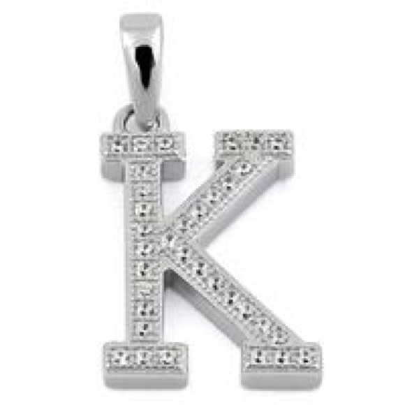 Sterling Silver 925 Letter “K”’CZ Pendant Necklace - Picture 3 of 6